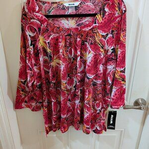 Alia Red Floral Long-Sleeve Tee - Size 2X (US)